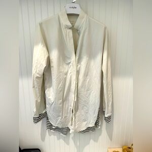 ADAY A DAY BUTTON UP SHIRT STRIPED WHITE NAVY SMALL ESSENTIAL